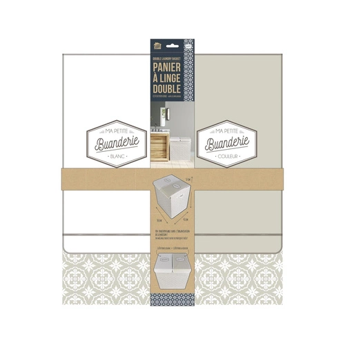 Intesi nowoczesny kosz na pranie 2 komory z pokrywą składany szary do łazienki 50x41x57