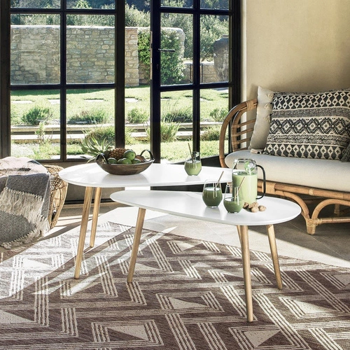 Zestaw 2 białych stolików kawowych Mileo L drewnianych do salonu skandynawskich