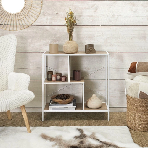 Regał na książki Rack S biały nowoczesny loftowy 80 cm metalowy do salonu i biura Intesi