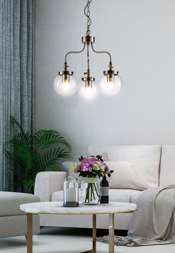 Lampa wisząca Ballet klasyczna szklana potrójna do salonu i jadalni patynowa 80 cm