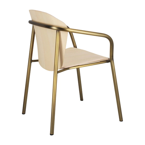 Krzesło do jadalni Finn drewniane z podłokietnikami na złotych nogach nowoczesne SCAB Design