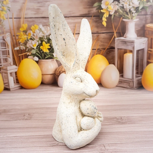 Intesi figurka wielkanocna zając z jajkami 45 cm biała dekoracja na komodę do salonu