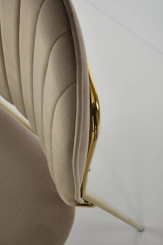 Krzesło tapicerowane welur Rachel beżowe do jadalni i salonu na złotych nogach Intesi