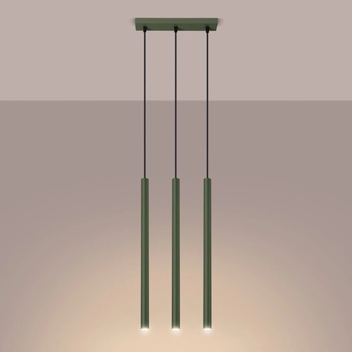 Nowoczesna lampa wisząca Pastelo 3p zielona oliwka do salonu regulowana SOLLUX