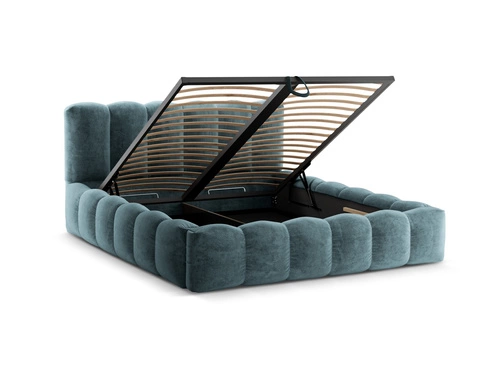 Łóżko tapicerowane Lupine niebieskie chenille 180x200 z pojemnikiem do sypialni glamour