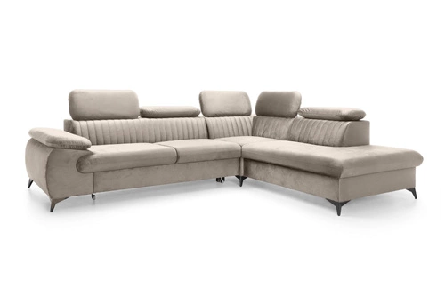 Narożnik z funkcją spania Lund L prawy beżowy nowoczesny do salonu z pojemnikiem