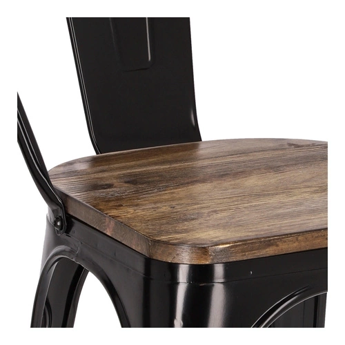 Krzesło do jadalni Paris Wood czarne metalowe z drewnianym siedziskiem industrialne D2.DESIGN