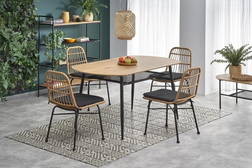 Stół do jadalni Sonic owalny dąb złoty czarne nogi nowoczesny loftowy 160x90 cm Intesi