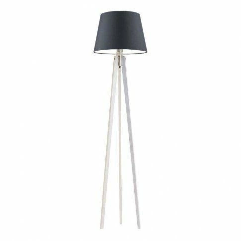 Lampa stojąca do salonu Curacao nowoczesna drewniana z abażurem grafitowym Lysne 158 cm