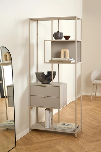Regał na książki Seaford II loftowy z 2 szufladami beżowy Actona