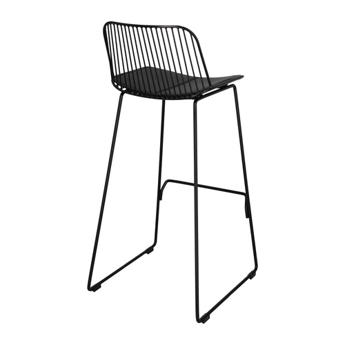 Hoker Dill High czarny z oparciem, metalowy, tapicerowany, do kuchni i wyspy, 75 cm Intesi