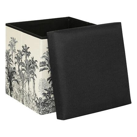 Pufa Benicio Atmosphera kwadratowa ze schowkiem czarno-biała aksamitna do salonu 38x38 cm