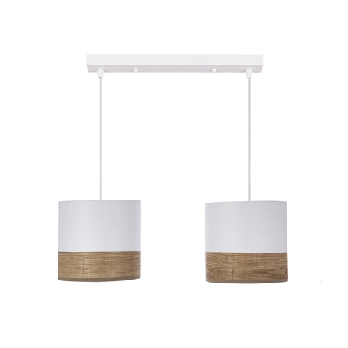 Lampa wisząca Bianco biała z abażurem tkanina orzechowa regulowana do salonu CANDELLUX