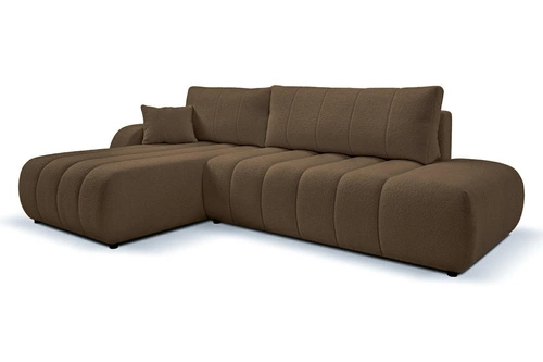 Narożnik z funkcją spania Hobro lewy brązowy nowoczesny do salonu z pojemnikiem