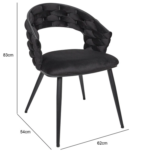 Krzesło tapicerowane welurowe Sawyer czarne z podłokietnikami do jadalni i salonu Intesi