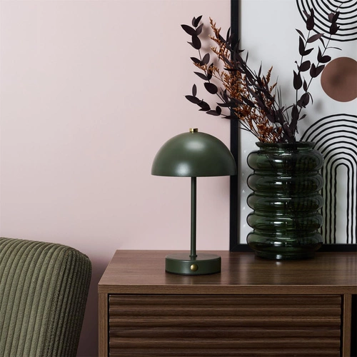 Lampka nocna LED bezprzewodowa Funghi zielona metalowa do sypialni z akumulatorem