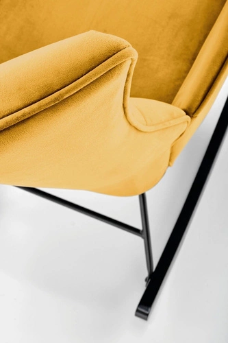 Fotel bujany Topar welurowy musztardowy do salonu nowoczesny skandynawski wypoczynkowy