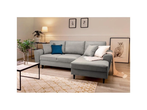 Narożnik z funkcją spania Moghan Light Grey Corduroy Prawostronna kolor nóg czarny