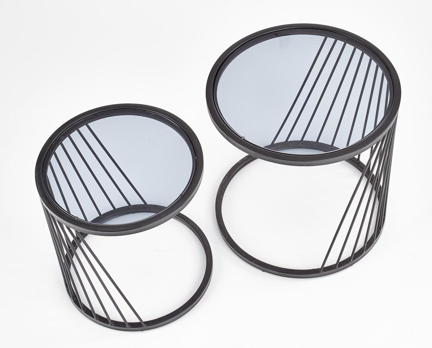 Zestaw 2 okrągłych stolików kawowych Tornello czarny szklany loftowy do salonu 2w1