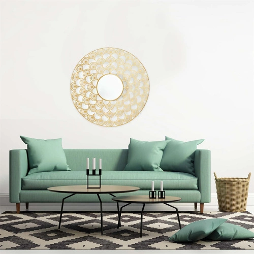 Lustro okrągłe Mandala 70 cm glamour w złotej ramie na ścianę do przedpokoju Intesi