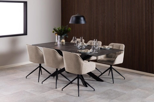 Krzesło tapicerowane Brooke do jadalni obrotowe beżowe z podłokietnikami nowoczesne Actona