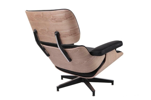 Fotel obrotowy Vip Lounge Chair do salonu ze skóry naturalnej z podnóżkiem nowoczesny czarny