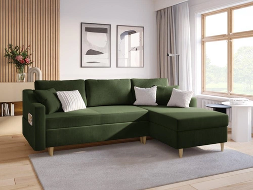 Narożnik z funkcją spania Rose Bottle Green Corduroy lewostronny