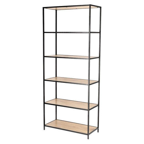 Regał na książki Oxford IV nowoczesny loftowy do salonu 77 cm dąb i czarny metal Intesi