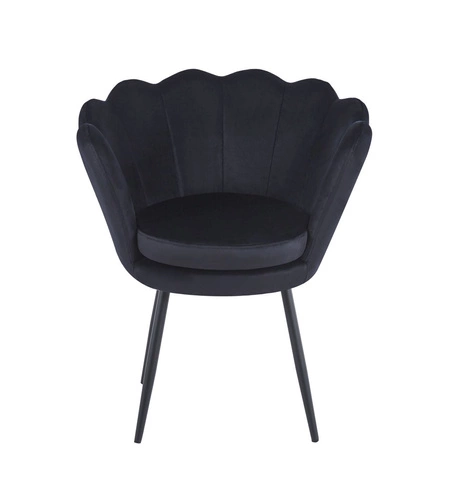 Krzesło tapicerowane muszelka Fiona VIC czarne welurowe z podłokietnikami do salonu glamour