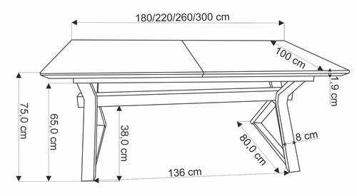 Stół rozkładany do jadalni Lorete 100x180-300 cm nowoczesny drewniany blat czarne nogi Intesi