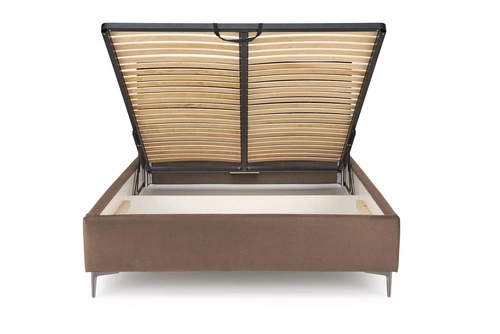 Łóżko tapicerowane Modulo W1 beżowe z pojemnikiem i zagłówkiem do sypialni