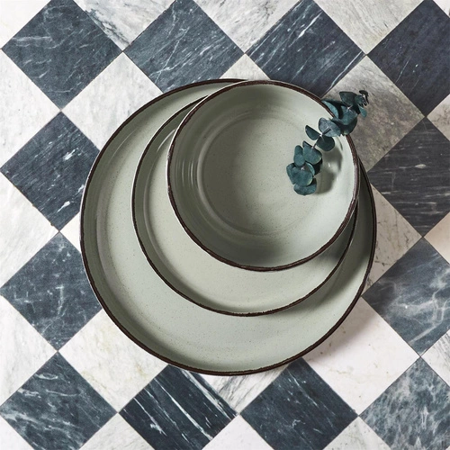 Nowoczesny zestaw obiadowy Temp na 4 osoby zielony ceramiczny do jadalni