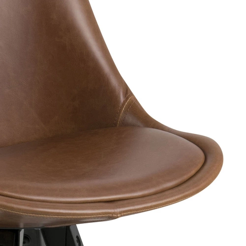 Hoker Dima Brandy z oparciem do kuchni i wyspy, tapicerowany skórą ekologiczną na drewnianych nogach