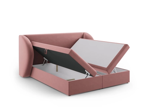 Łóżko tapicerowane Miley różowe welurowe 140x200 z pojemnikiem do sypialni glamour