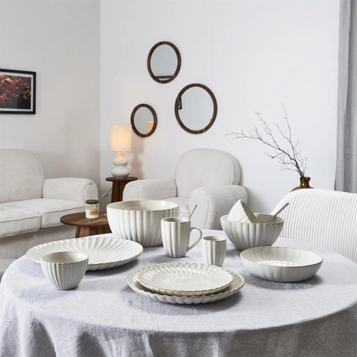 Talerz głęboki obiadowy ceramiczny Vlora 20cm beżowy do jadalni, zmywarka, nowoczesny