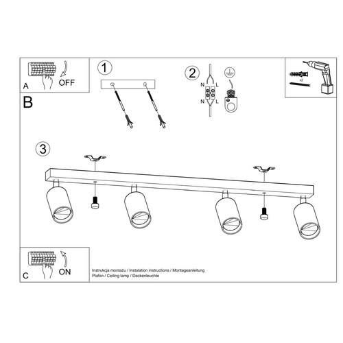 Plafon sufitowy BERG 4 naturalne drewno nowoczesny do salonu i kuchni Sollux Lighting