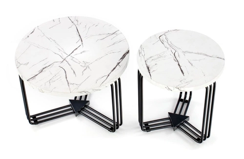 Stolik kawowy Lintica okrągły biały marmur nowoczesny do salonu na metalowej podstawie Intesi