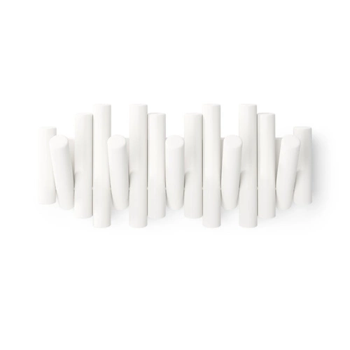 Wieszak ścienny do przedpokoju Umbra Picket biały drewniany składany nowoczesny 5 haczyków