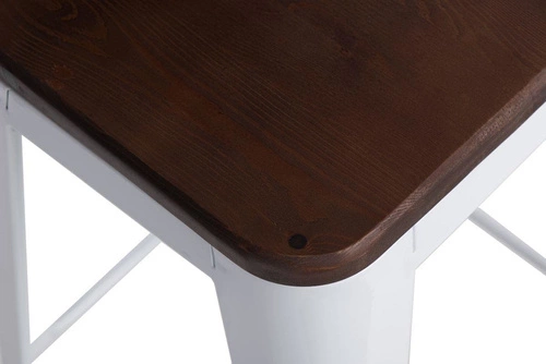 Hoker Paris Wood 75 cm industrialny biały z drewnianym siedziskiem do wyspy kuchennej D2.DESIGN