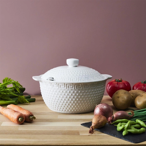 Ceramiczny zestaw do zup Intesi biały nowoczesny komplet obiadowy dla 6 osób do kuchni