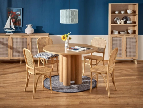 Stół okrągły do jadalni Zilonis 120 cm nowoczesny dąb naturalny Intesi skandynawski