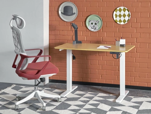 Biurko Barker z regulacją wysokości dąb złoty/białe nowoczesne do pracy i biura Intesi