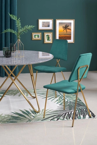 Stół okrągły do jadalni Cristallo 120 cm nowoczesny popielaty marmur glamour złote nogi