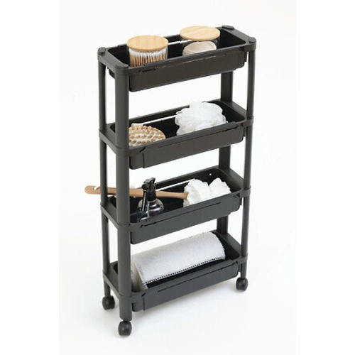 Wąski plastikowy wózek na kółkach 4-poziomowy z regulacją głębokości do kuchni lub łazienki 5five