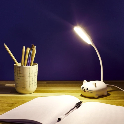 Lampka biurkowa LED Kitty różowa nowoczesna akumulatorowa do pokoju dziecka Intesi 21 cm