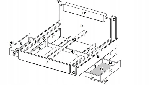 Łóżko tapicerowane do sypialni Lana 160x200 z szufladami i LED dąb szary nowoczesne