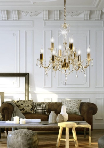 Żyrandol kryształowy Maria Teresa złoty 9-punktowy do salonu i sypialni regulowany