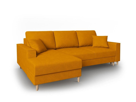 Narożnik z funkcją spania Cartadera Yellow Corduroy Lewostronna kolor nóg naturalny