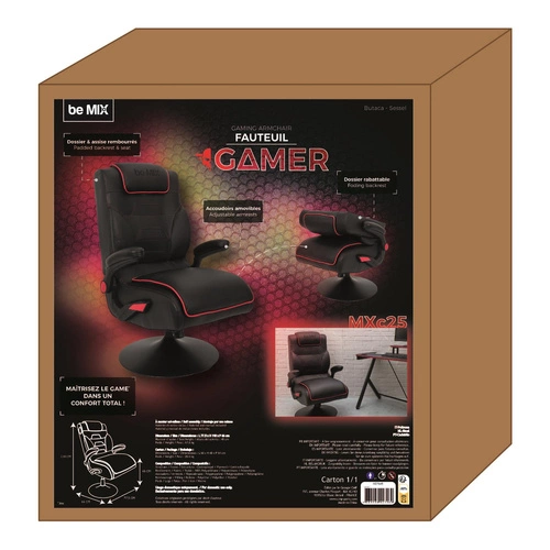 Fotel gamingowy Bemix czarno-czerwony skórzany obrotowy z regulowanymi podłokietnikami do biurka