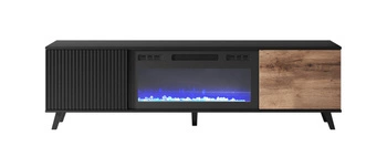 Szafka RTV 180 cm Adre dąb wotan czarna z kominkiem nowoczesna do salonu Intesi
